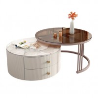 Pre Sale-PP Circular Gray/White Cabinet, Rock Panel Countertop, Glass Iron Art, Small Coffee Table Pre Sale-PP Circular Gray/White Cabinet, Rock Panel Countertop, Glass Iron Art, Small Coffee Table