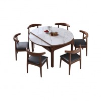 Pre Sale-PP Round Slate Solid Wood Dining Table With 6 Chairs Pre Sale-PP Round Slate Solid Wood Dining Table With 6 Chairs